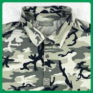 Warrior Camo Polo Shirt Men Medium Green Spandex Golf Performance Stretch Short